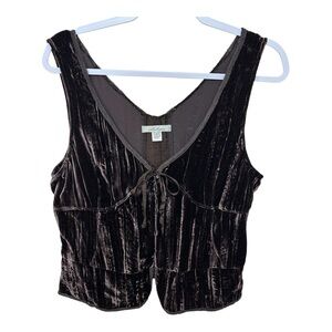 Intuitions Vintage Y2K Velvet Chocolate Brown Tie Front Bow Sleeveless Tank Top